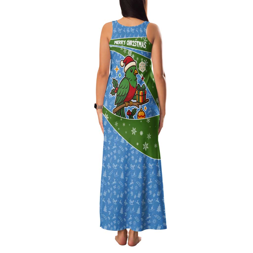 Guatemala Christmas Tank Maxi Dress with Blue Green Christmas Quetzal Bird Gift and Coat of Arms - Wonder Print Shop