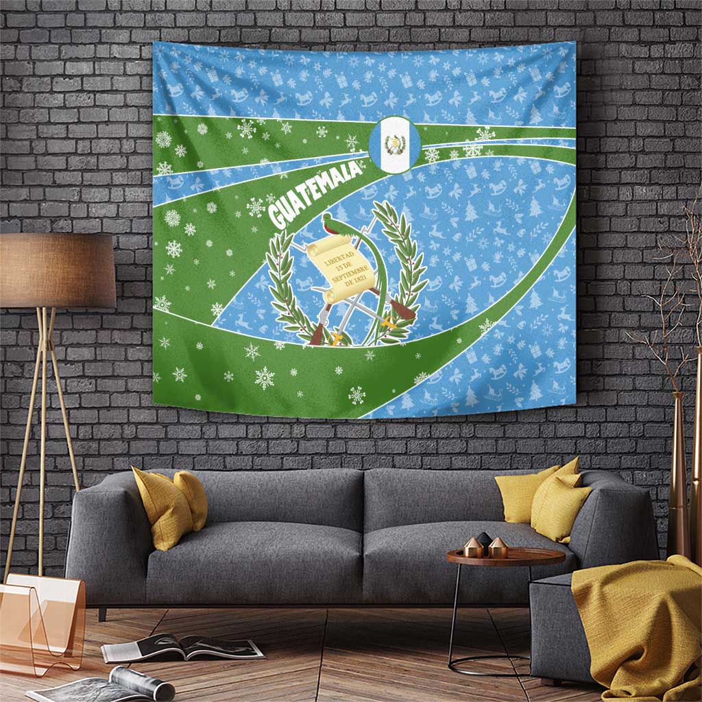 Guatemala Christmas Tapestry with Blue Green Christmas Quetzal Bird Gift and Coat of Arms - Wonder Print Shop