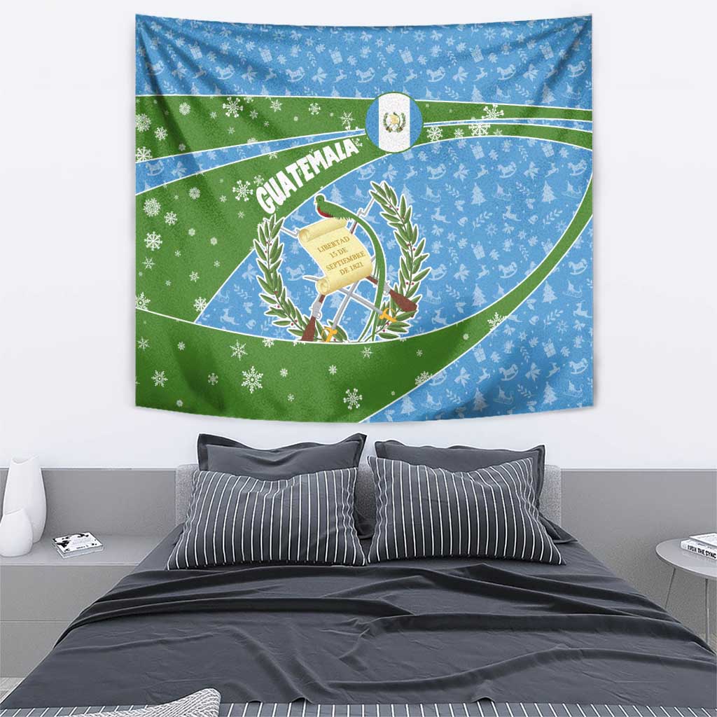 Guatemala Christmas Tapestry with Blue Green Christmas Quetzal Bird Gift and Coat of Arms - Wonder Print Shop