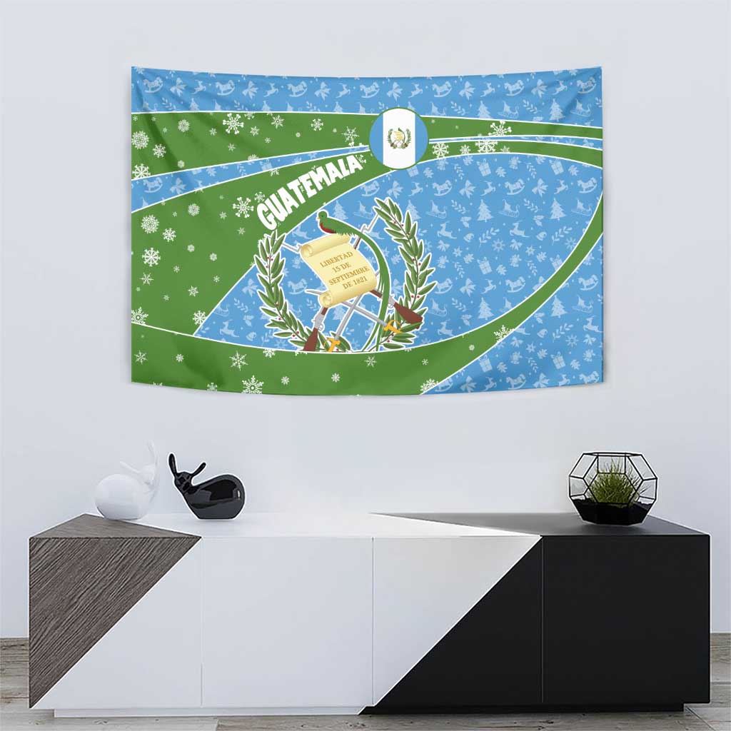 Guatemala Christmas Tapestry with Blue Green Christmas Quetzal Bird Gift and Coat of Arms - Wonder Print Shop