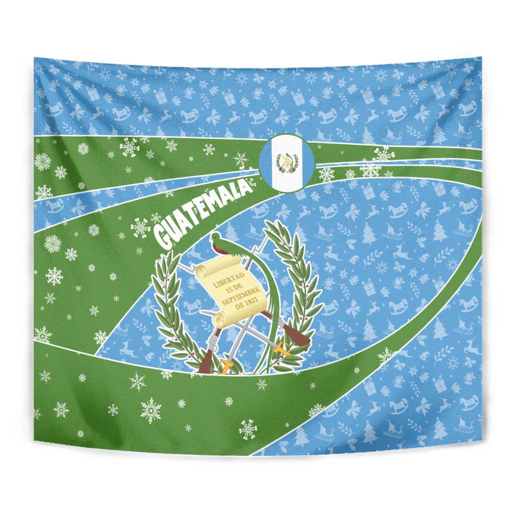 Guatemala Christmas Tapestry with Blue Green Christmas Quetzal Bird Gift and Coat of Arms - Wonder Print Shop