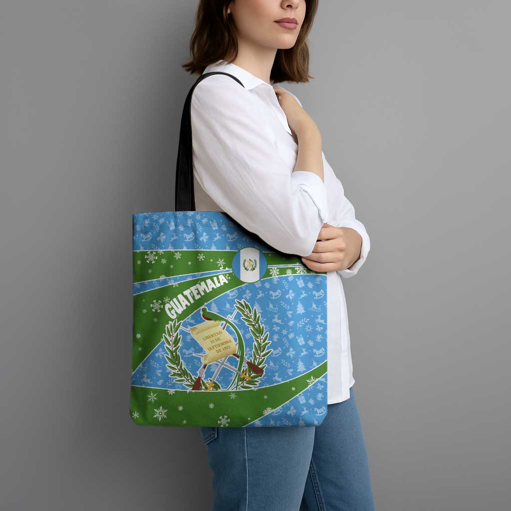 Guatemala Christmas Tote Bag with Blue Green Christmas Quetzal Bird Gift and Coat of Arms - Wonder Print Shop