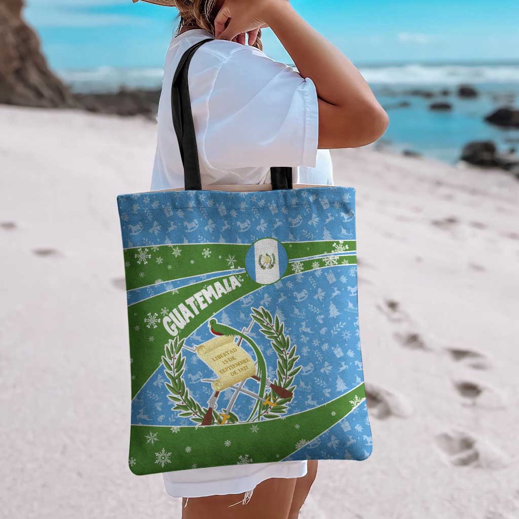 Guatemala Christmas Tote Bag with Blue Green Christmas Quetzal Bird Gift and Coat of Arms - Wonder Print Shop