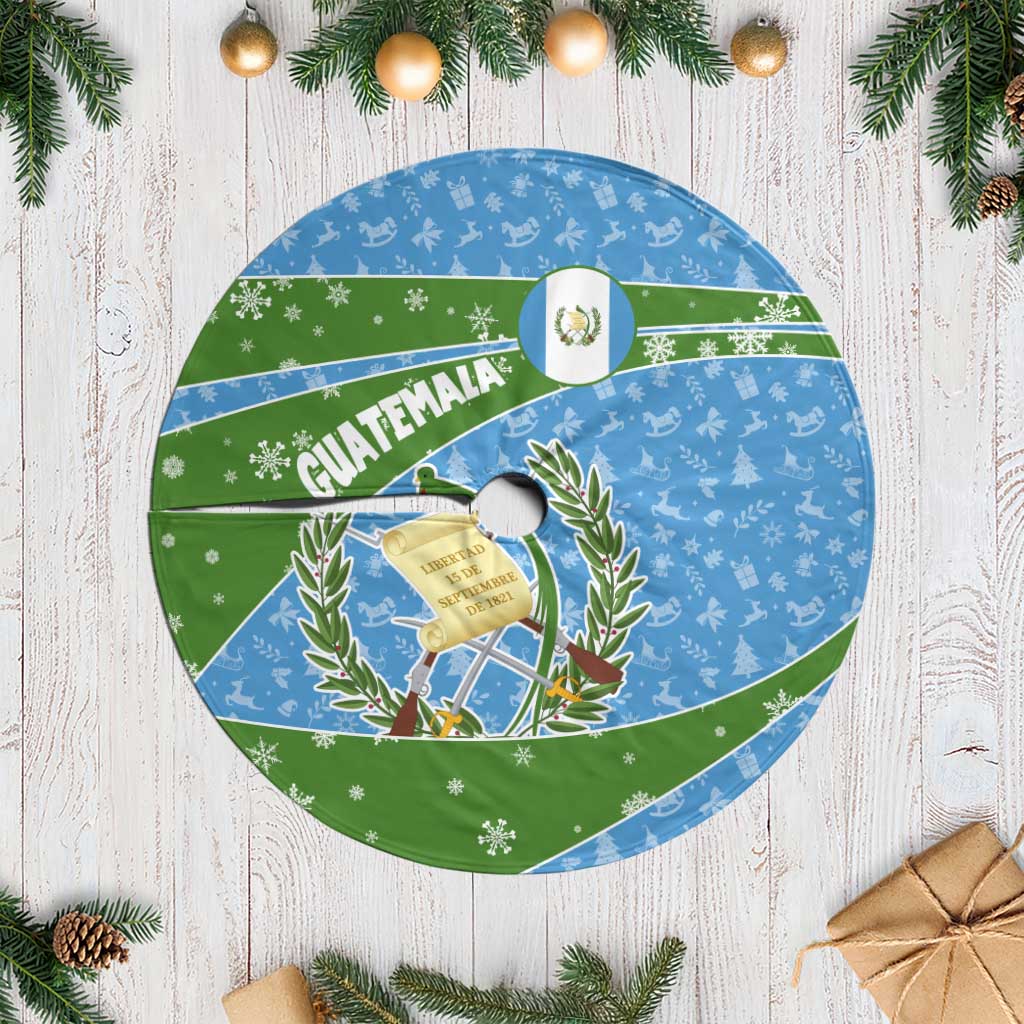 Guatemala Christmas Tree Skirt with Blue Green Christmas Quetzal Bird Gift and Coat of Arms - Wonder Print Shop
