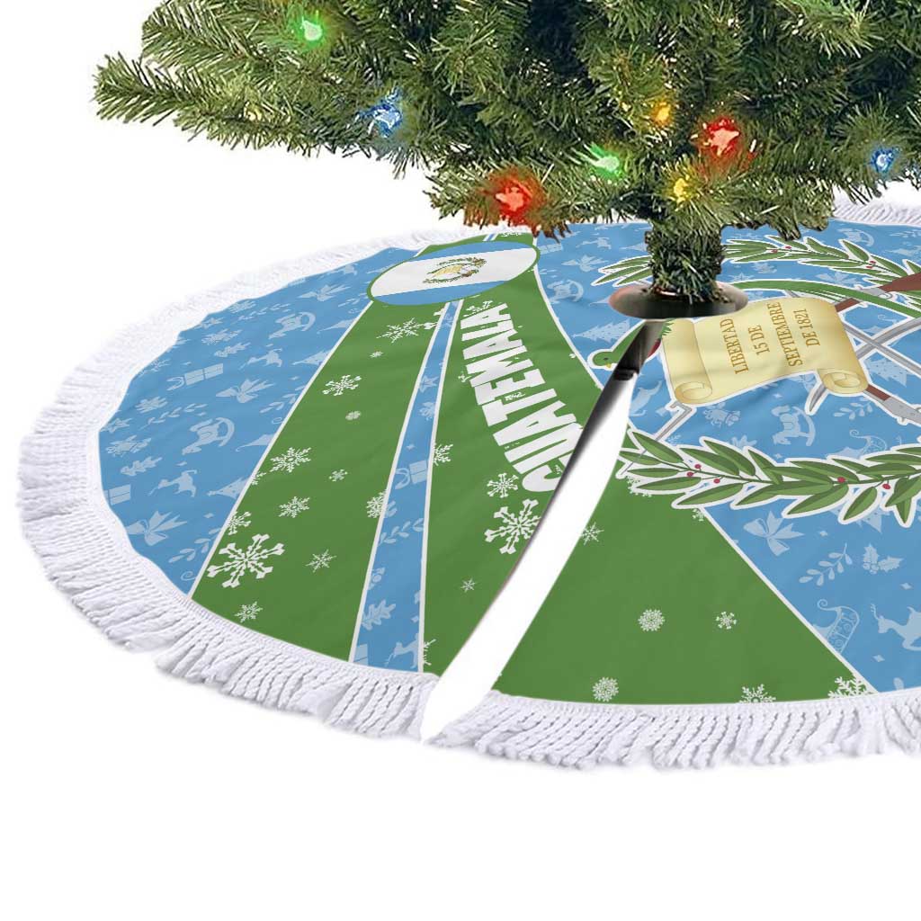 Guatemala Christmas Tree Skirt with Blue Green Christmas Quetzal Bird Gift and Coat of Arms - Wonder Print Shop