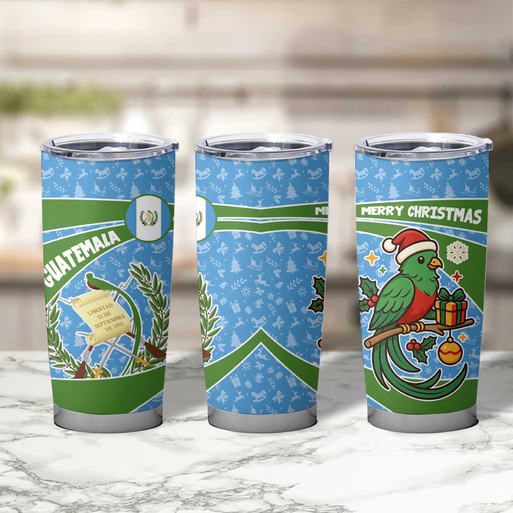 Guatemala Christmas Tumbler Cup with Blue Green Christmas Quetzal Bird Gift and Coat of Arms - Wonder Print Shop