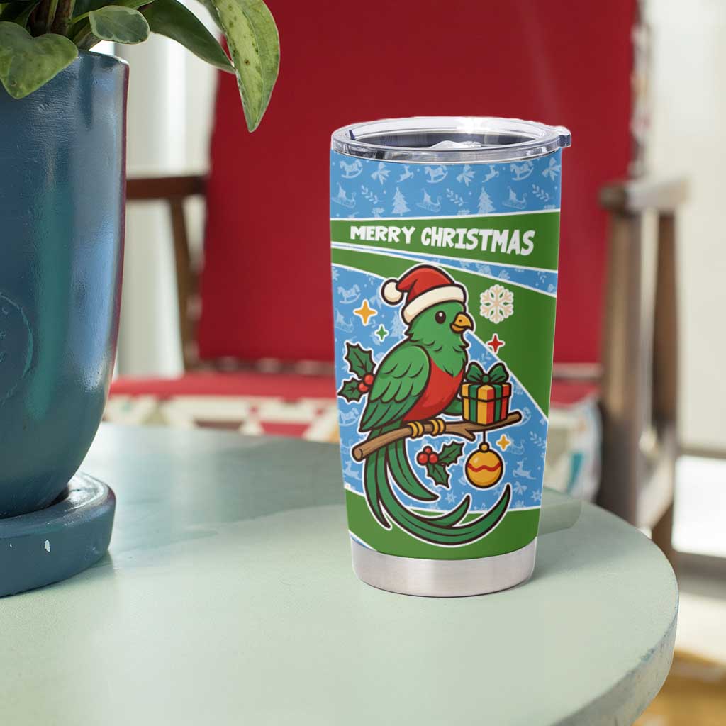Guatemala Christmas Tumbler Cup with Blue Green Christmas Quetzal Bird Gift and Coat of Arms - Wonder Print Shop