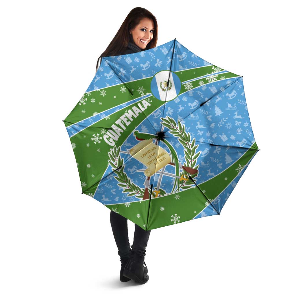 Guatemala Christmas Umbrella with Blue Green Christmas Quetzal Bird Gift and Coat of Arms - Wonder Print Shop