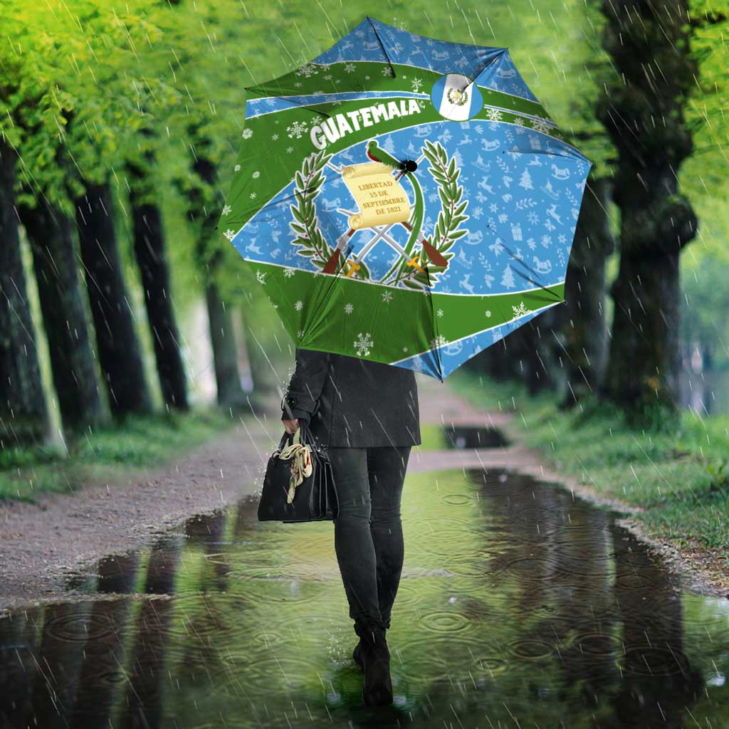 Guatemala Christmas Umbrella with Blue Green Christmas Quetzal Bird Gift and Coat of Arms - Wonder Print Shop