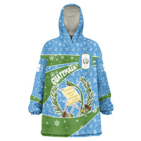 Guatemala Christmas Wearable Blanket Hoodie with Blue Green Christmas Quetzal Bird Gift and Coat of Arms - Wonder Print Shop