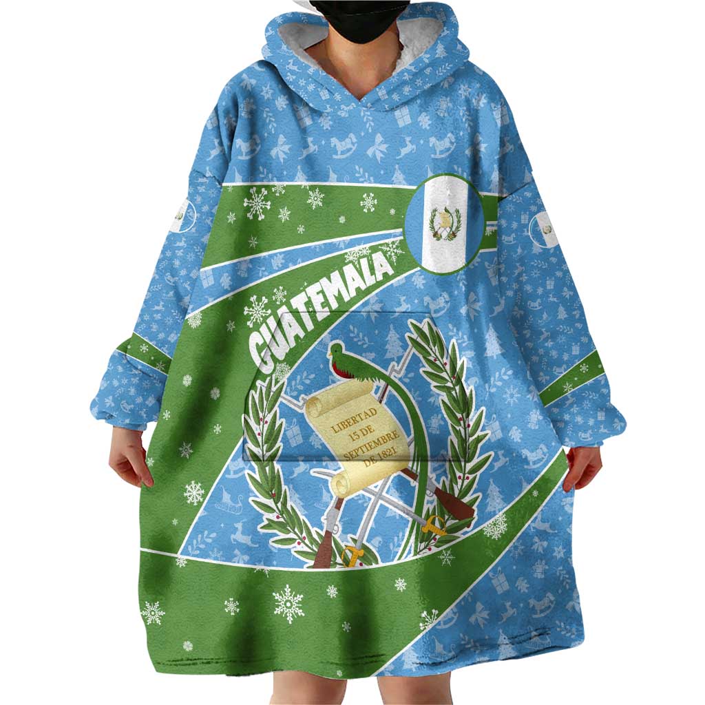Guatemala Christmas Wearable Blanket Hoodie with Blue Green Christmas Quetzal Bird Gift and Coat of Arms - Wonder Print Shop