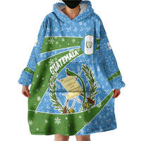 Guatemala Christmas Wearable Blanket Hoodie with Blue Green Christmas Quetzal Bird Gift and Coat of Arms - Wonder Print Shop