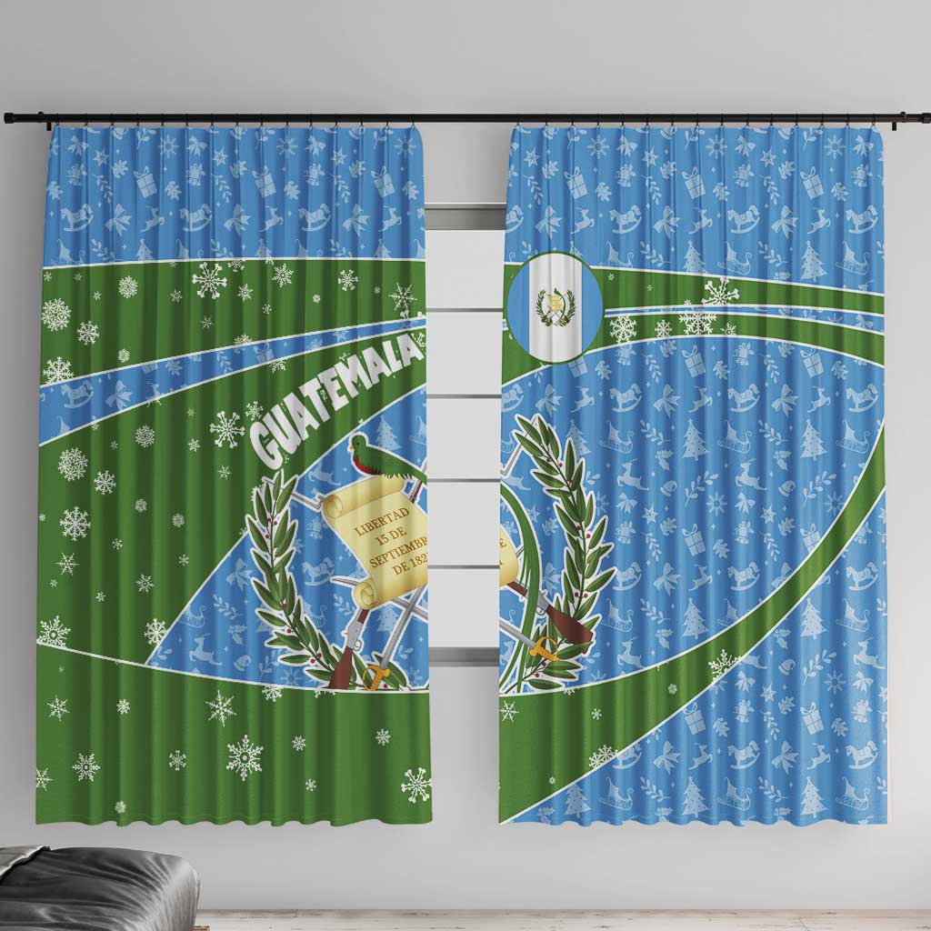 Guatemala Christmas Window Curtain with Blue Green Christmas Quetzal Bird Gift and Coat of Arms - Wonder Print Shop