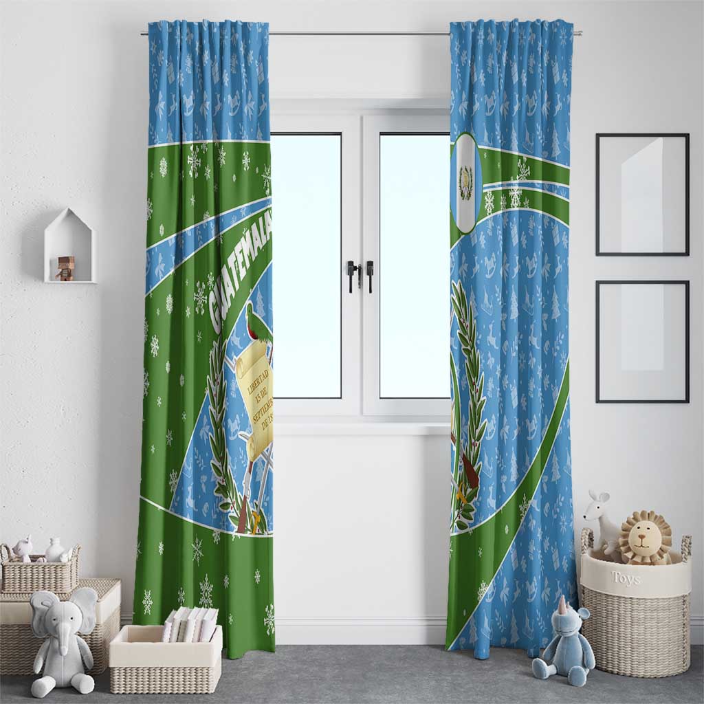Guatemala Christmas Window Curtain with Blue Green Christmas Quetzal Bird Gift and Coat of Arms - Wonder Print Shop