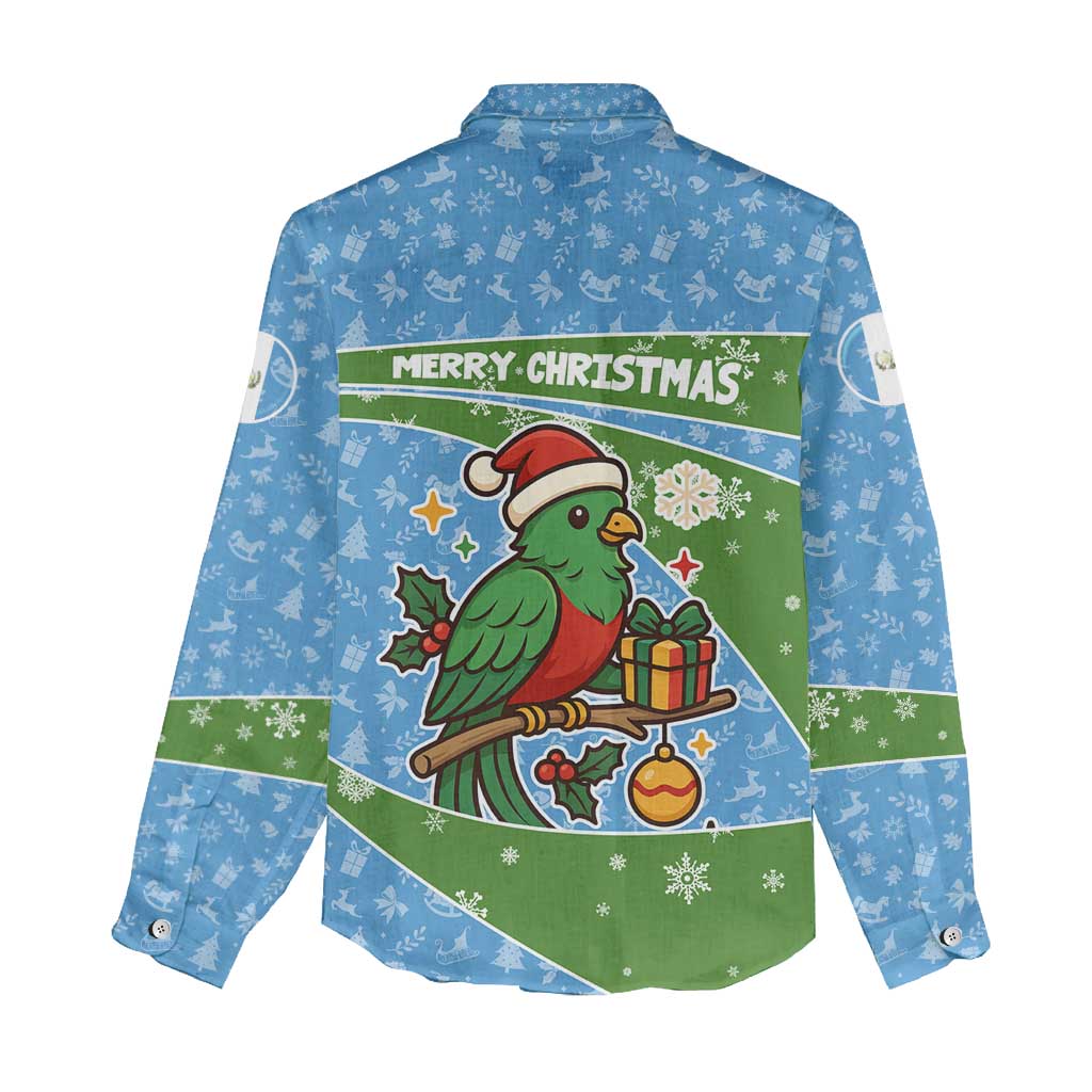 Guatemala Christmas Women Casual Shirt with Blue Green Christmas Quetzal Bird Gift and Coat of Arms - Wonder Print Shop
