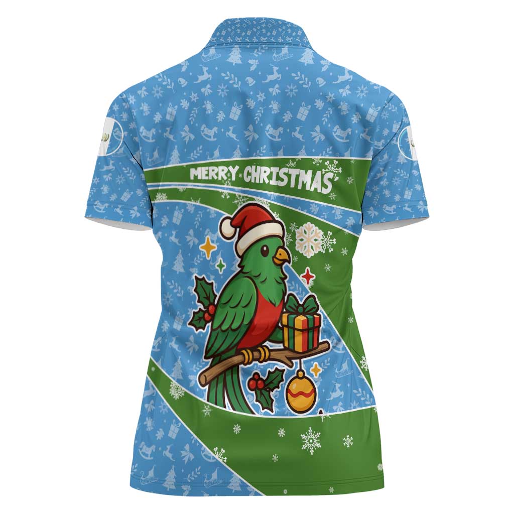 Guatemala Christmas Women Polo Shirt with Blue Green Christmas Quetzal Bird Gift and Coat of Arms - Wonder Print Shop