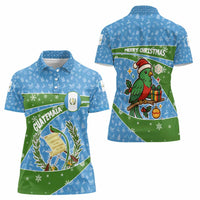 Guatemala Christmas Women Polo Shirt with Blue Green Christmas Quetzal Bird Gift and Coat of Arms - Wonder Print Shop
