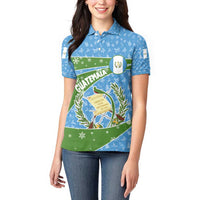 Guatemala Christmas Women Polo Shirt with Blue Green Christmas Quetzal Bird Gift and Coat of Arms - Wonder Print Shop