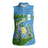 Guatemala Christmas Women Sleeveless Polo Shirt with Blue Green Christmas Quetzal Bird Gift and Coat of Arms - Wonder Print Shop