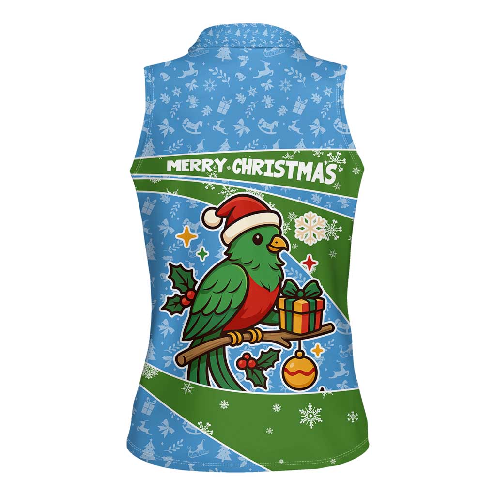 Guatemala Christmas Women Sleeveless Polo Shirt with Blue Green Christmas Quetzal Bird Gift and Coat of Arms - Wonder Print Shop