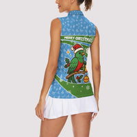 Guatemala Christmas Women Sleeveless Polo Shirt with Blue Green Christmas Quetzal Bird Gift and Coat of Arms - Wonder Print Shop