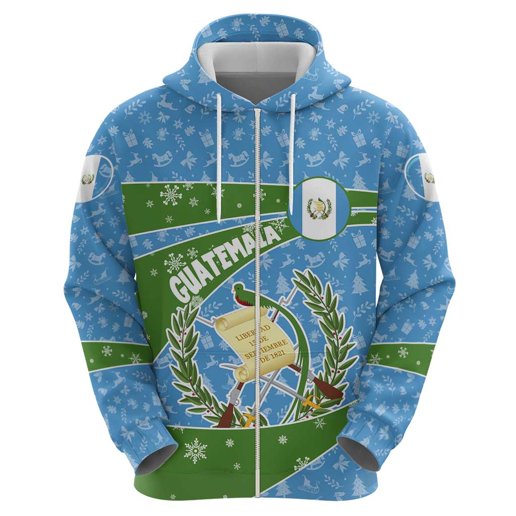 Guatemala Christmas Zip Hoodie with Blue Green Christmas Quetzal Bird Gift and Coat of Arms - Wonder Print Shop