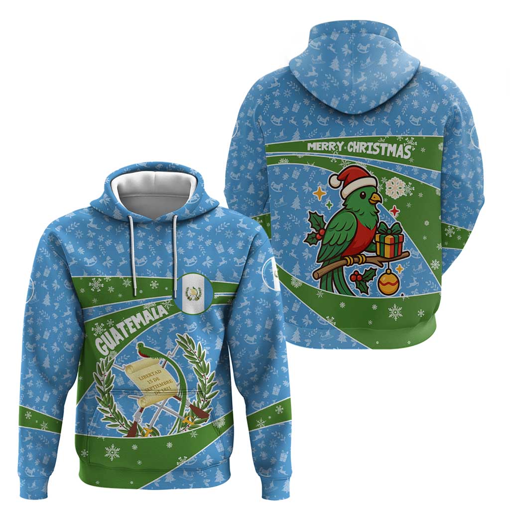 Guatemala Christmas Zip Hoodie with Blue Green Christmas Quetzal Bird Gift and Coat of Arms - Wonder Print Shop