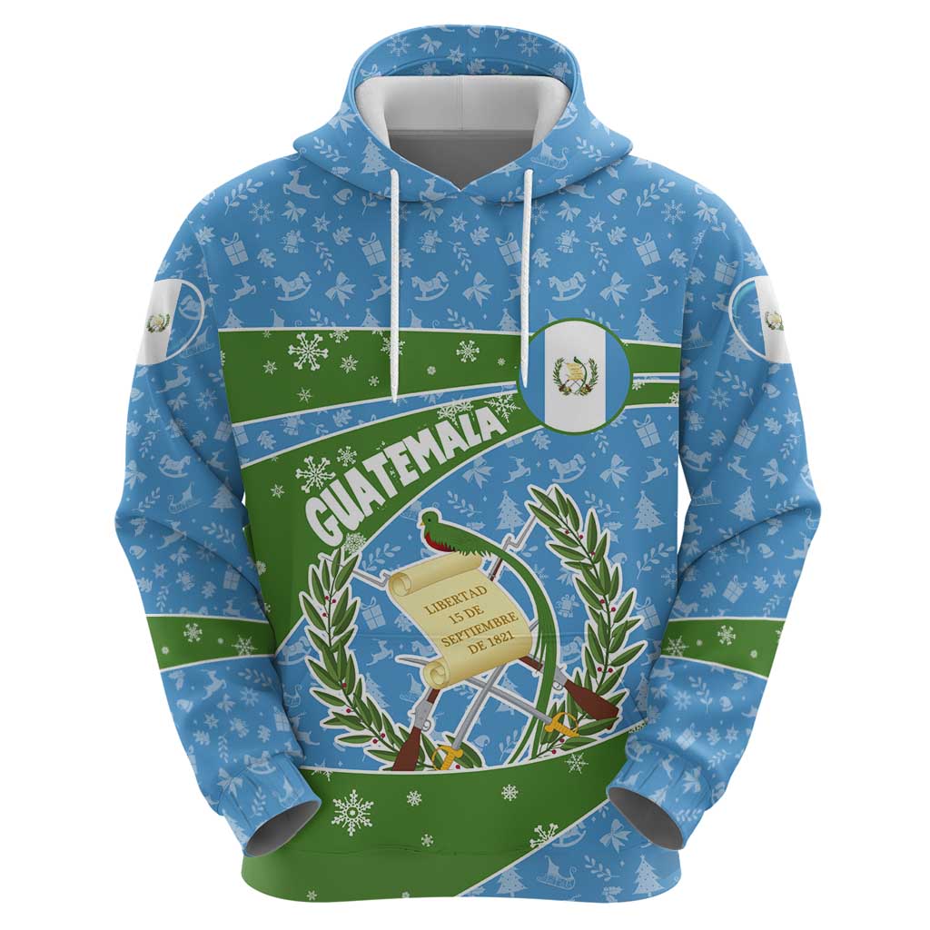 Guatemala Christmas Zip Hoodie with Blue Green Christmas Quetzal Bird Gift and Coat of Arms - Wonder Print Shop