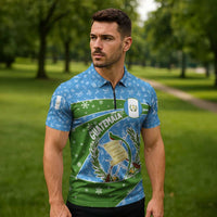 Guatemala Christmas Zipper Polo Shirt with Blue Green Christmas Quetzal Bird Gift and Coat of Arms - Wonder Print Shop
