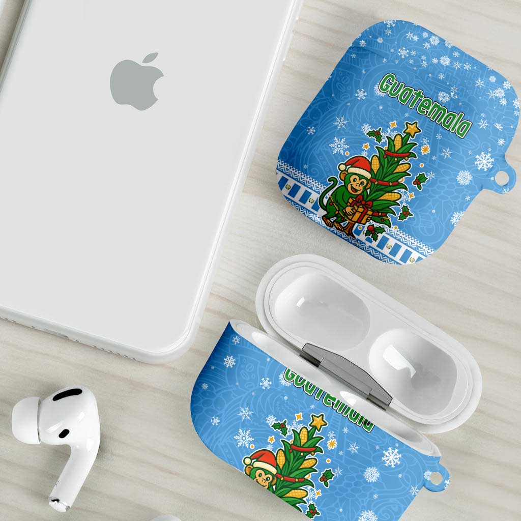 Guatemala Christmas AirPods Case with Blue Christmas Monkey Tree Snowman and Snowflake - Wonder Print Shop