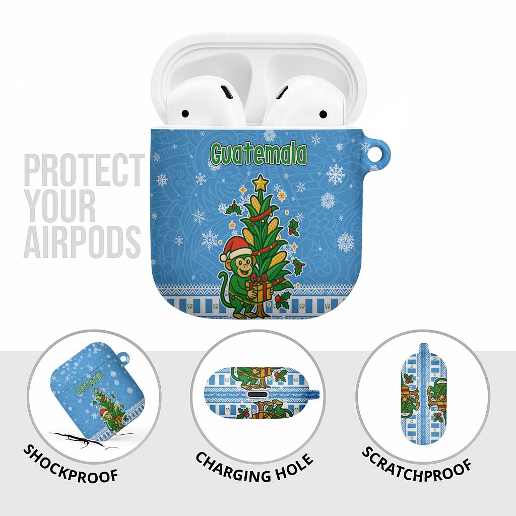 Guatemala Christmas AirPods Case with Blue Christmas Monkey Tree Snowman and Snowflake - Wonder Print Shop