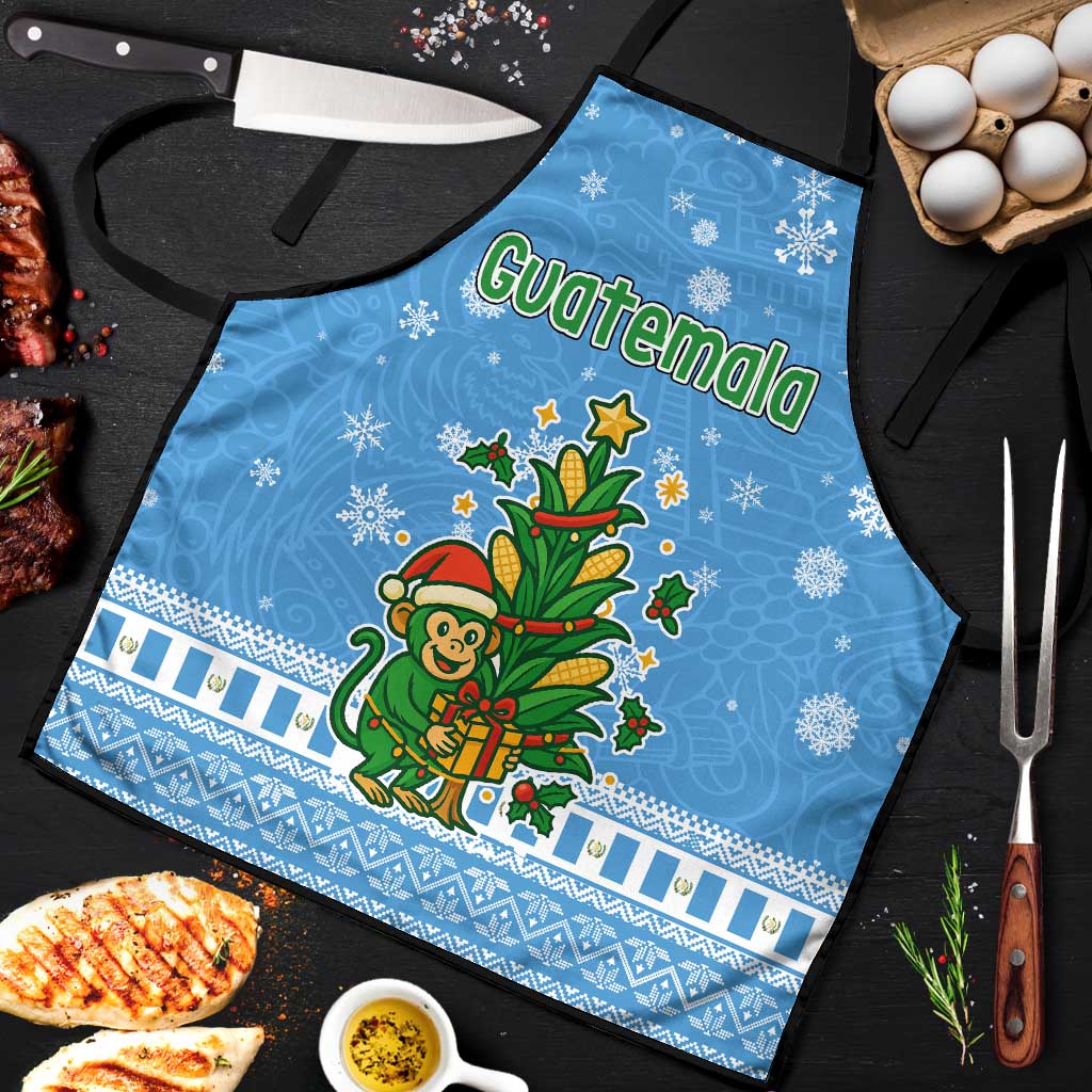 Guatemala Christmas Apron with Blue Christmas Monkey Tree Snowman and Snowflake - Wonder Print Shop