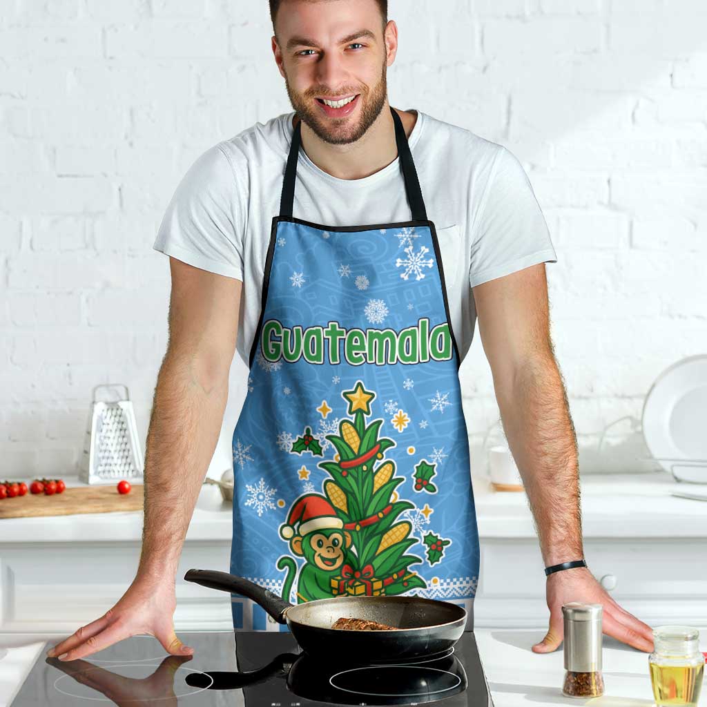 Guatemala Christmas Apron with Blue Christmas Monkey Tree Snowman and Snowflake - Wonder Print Shop