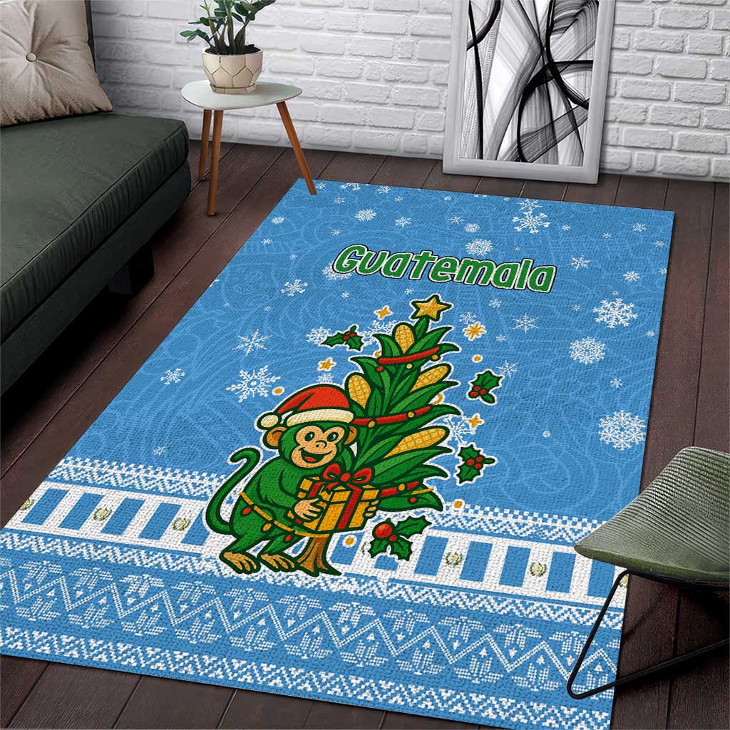 Guatemala Christmas Area Rug with Blue Christmas Monkey Tree Snowman and Snowflake - Wonder Print Shop