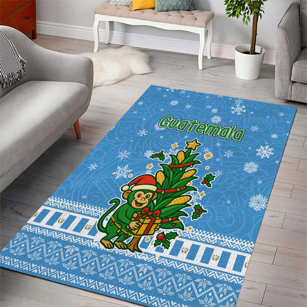 Guatemala Christmas Area Rug with Blue Christmas Monkey Tree Snowman and Snowflake - Wonder Print Shop