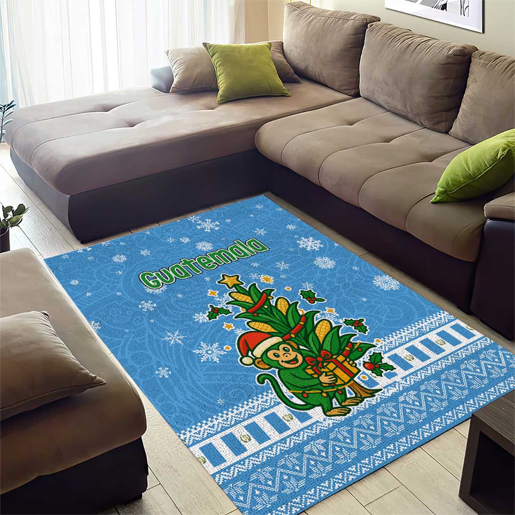 Guatemala Christmas Area Rug with Blue Christmas Monkey Tree Snowman and Snowflake - Wonder Print Shop