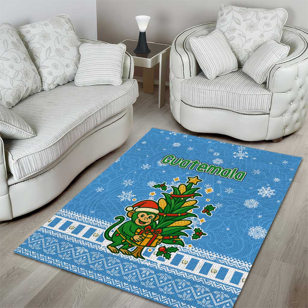 Guatemala Christmas Area Rug with Blue Christmas Monkey Tree Snowman and Snowflake - Wonder Print Shop