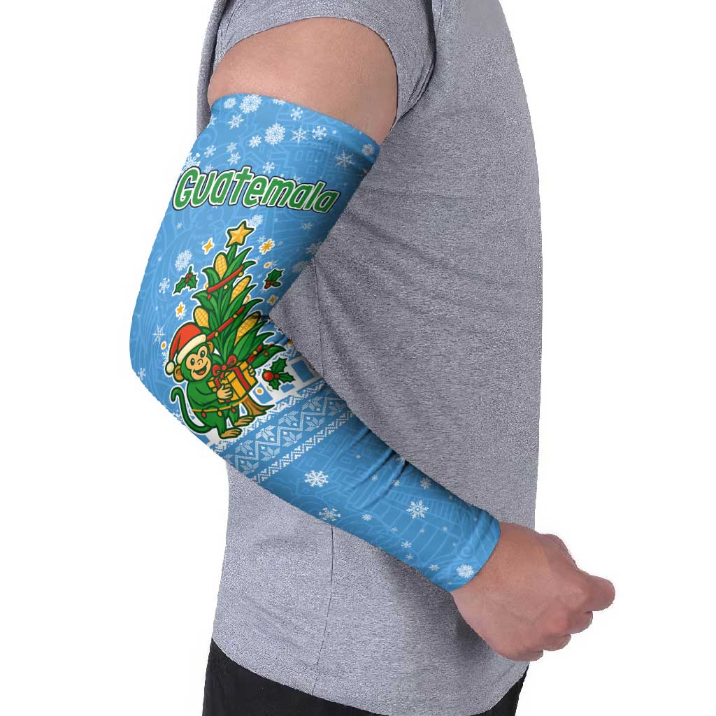 Guatemala Christmas Arm Sleeves with Blue Christmas Monkey Tree Snowman and Snowflake - Wonder Print Shop