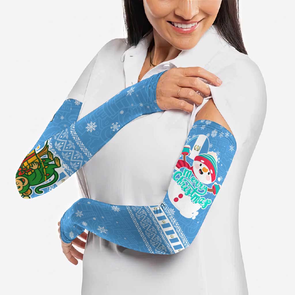 Guatemala Christmas Arm Sleeves with Blue Christmas Monkey Tree Snowman and Snowflake - Wonder Print Shop