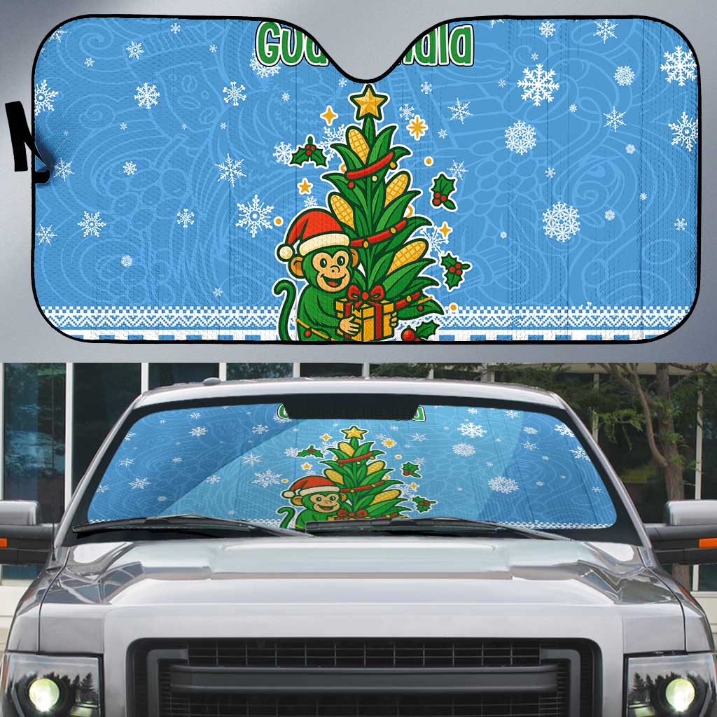 Guatemala Christmas Auto Sun Shade with Blue Christmas Monkey Tree Snowman and Snowflake - Wonder Print Shop