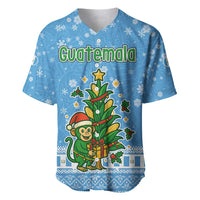 Guatemala Christmas Baseball Jersey with Blue Christmas Monkey Tree Snowman and Snowflake - Wonder Print Shop