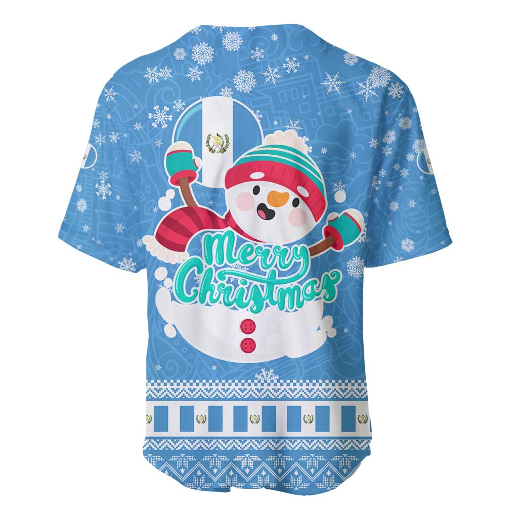 Guatemala Christmas Baseball Jersey with Blue Christmas Monkey Tree Snowman and Snowflake - Wonder Print Shop
