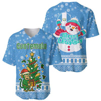 Guatemala Christmas Baseball Jersey with Blue Christmas Monkey Tree Snowman and Snowflake - Wonder Print Shop