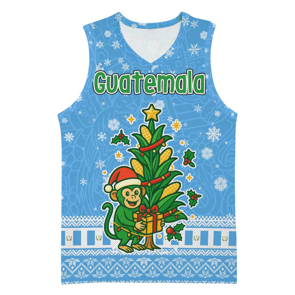 Guatemala Christmas Basketball Jersey with Blue Christmas Monkey Tree Snowman and Snowflake - Wonder Print Shop