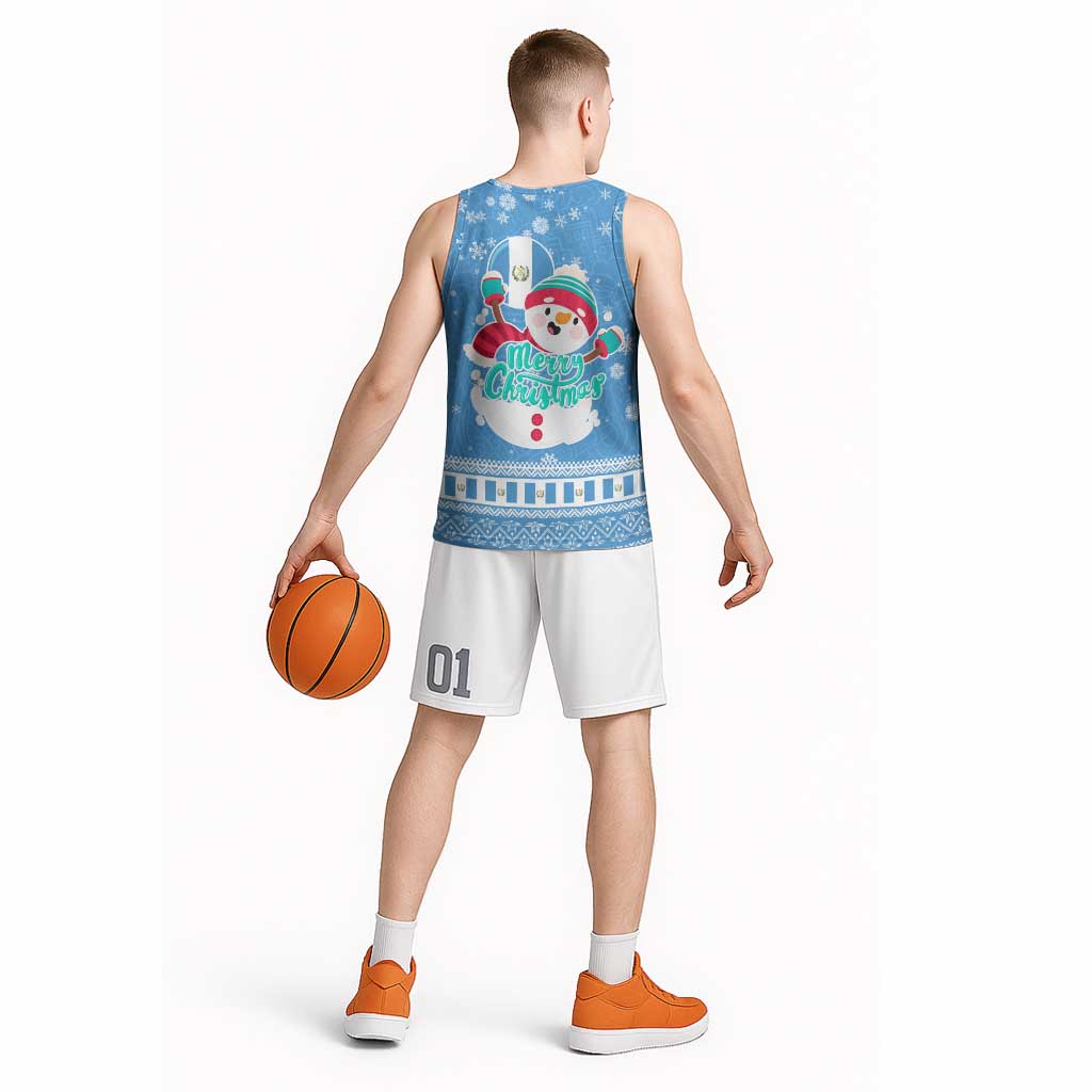 Guatemala Christmas Basketball Jersey with Blue Christmas Monkey Tree Snowman and Snowflake - Wonder Print Shop