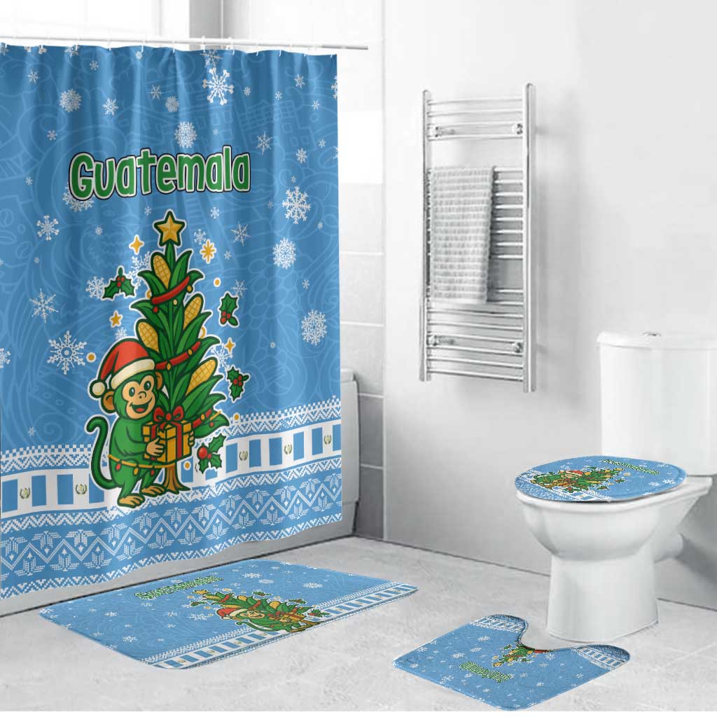 Guatemala Christmas Bathroom Set with Blue Christmas Monkey Tree Snowman and Snowflake - Wonder Print Shop