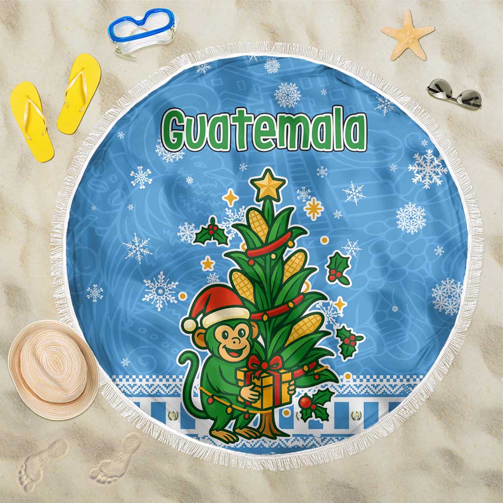 Guatemala Christmas Beach Blanket with Blue Christmas Monkey Tree Snowman and Snowflake - Wonder Print Shop