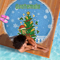 Guatemala Christmas Beach Blanket with Blue Christmas Monkey Tree Snowman and Snowflake - Wonder Print Shop