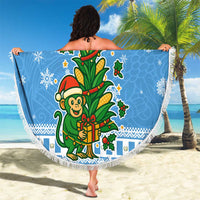 Guatemala Christmas Beach Blanket with Blue Christmas Monkey Tree Snowman and Snowflake - Wonder Print Shop
