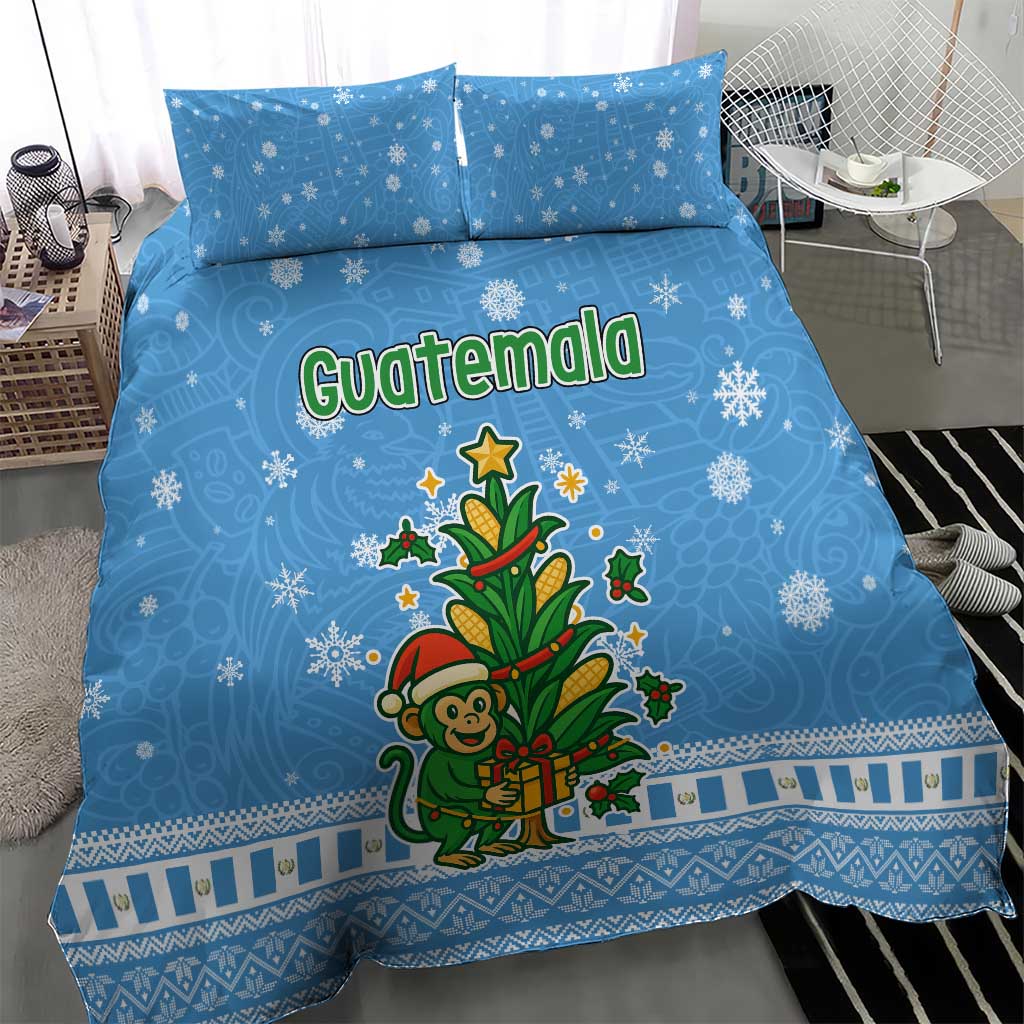 Guatemala Christmas Bedding Set with Blue Christmas Monkey Tree Snowman and Snowflake - Wonder Print Shop